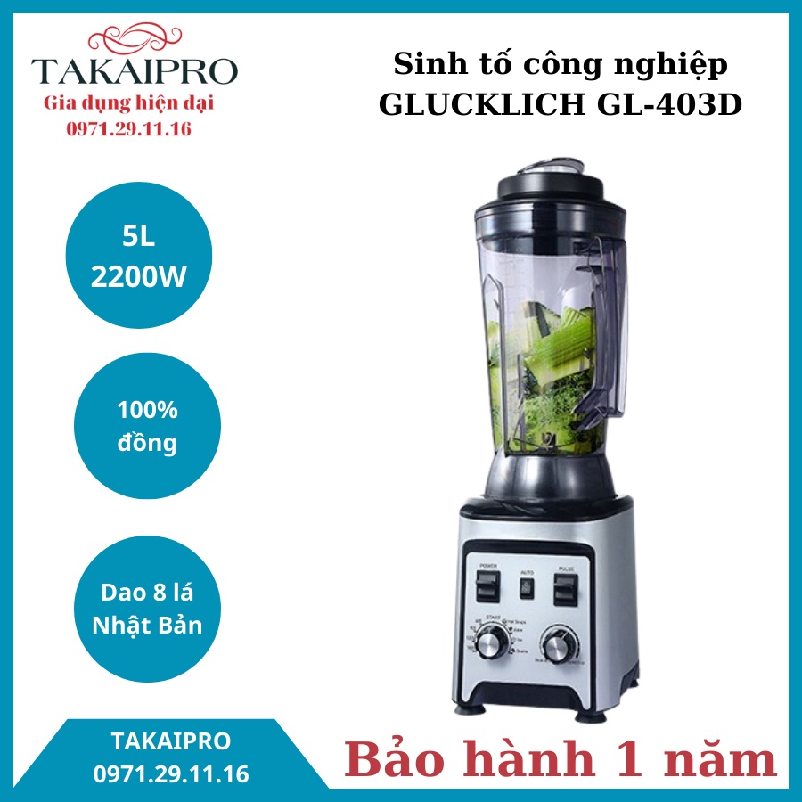 Máy xay sinh tố công nghiệp GLUCKLICH 5L 2200W của Đức - Xay khỏe và mịn - GLÜCKLICH