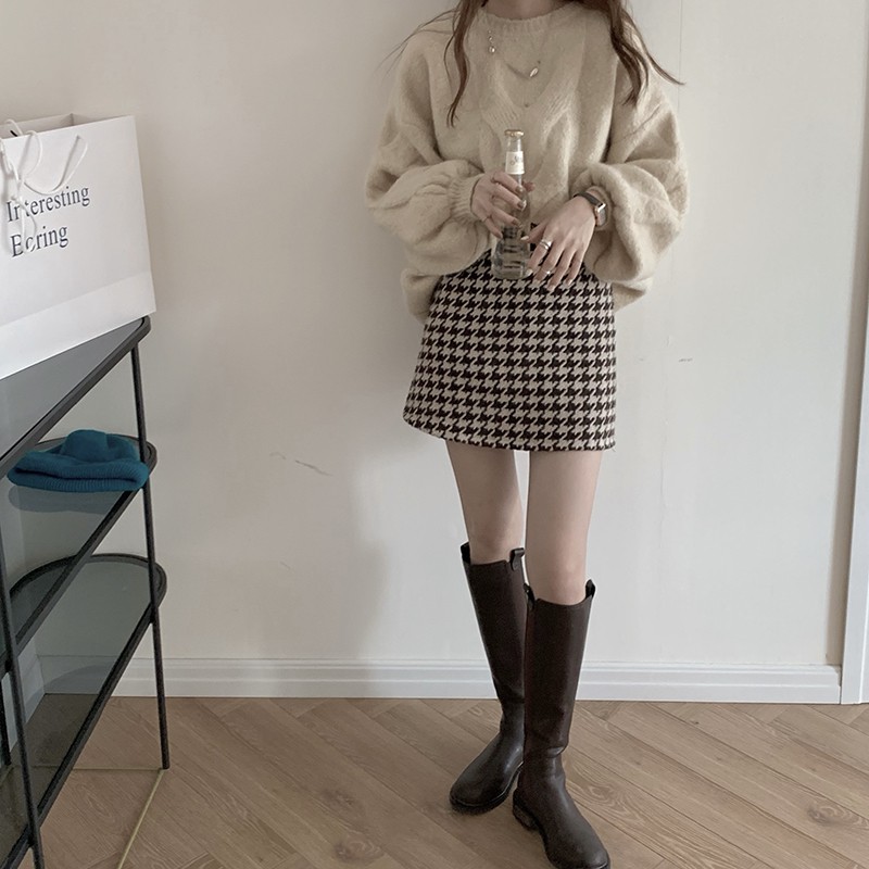 Chân Váy Len Lưng Cao Kẻ Sọc Kiểu Retro Xinh Xắn Cho Nữ | BigBuy360 - bigbuy360.vn