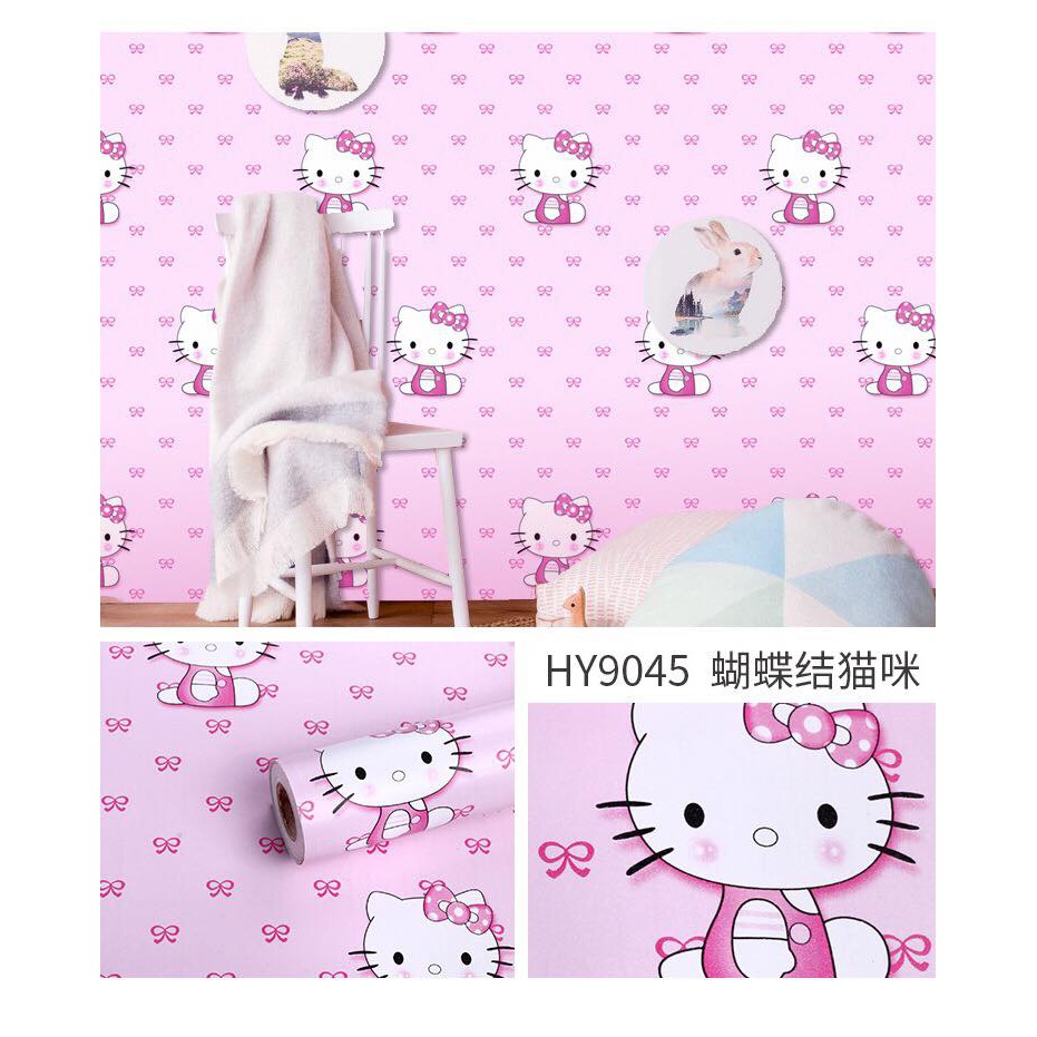 Giấy dán tường ⚡ 𝐅𝐑𝐄𝐄𝐒𝐇𝐈𝐏⚡ Giấy decal dán tường hello kitty 45cm*10m trang trí phòng ngủ dễ thương có sẵn keo bóc dán