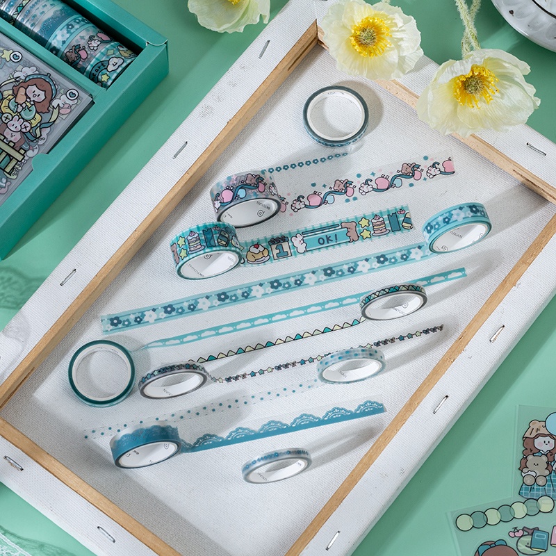 Ông giấy 4 kiểu 10 cuộn băng + 10 nhãn / hộp Băng dán PET hộp quà cô gái hoạt hình trái tim tài khoản cắt dán tài liệu hộp quà hộp giấy trang trí sáng tạo quà tặng cho bạn bè