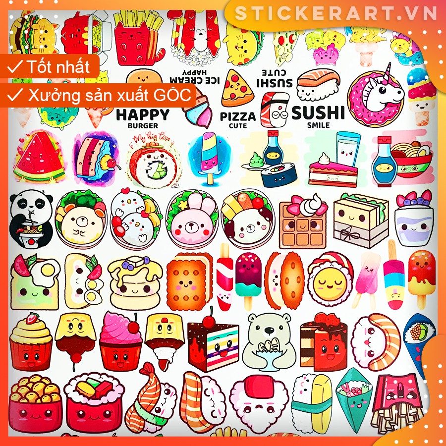 [KAWAII MÓN ĂN] 127 Sticker chống nước/trang trí,dán xe laptop mũ bảo hiểm vali...