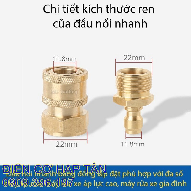 BỘ NỐI NHANH ĐỒNG THAU 22MM - ĐẦU RA -CHO MÁY RỬA XE