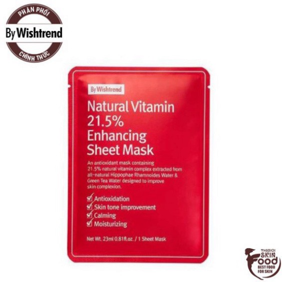 Mặt Nạ Vitamin Dưỡng Trắng Da By Wishtrend Natural Vitamin 21.5% Enhancing Sheet Mask 23ml EQ5