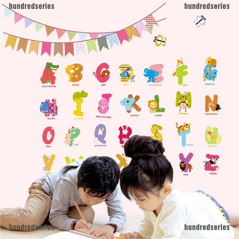 [Hundred] Cartoon Animal Alphabet Wall Stickers Removable Baby Nursery Decals Home Decor [Series]