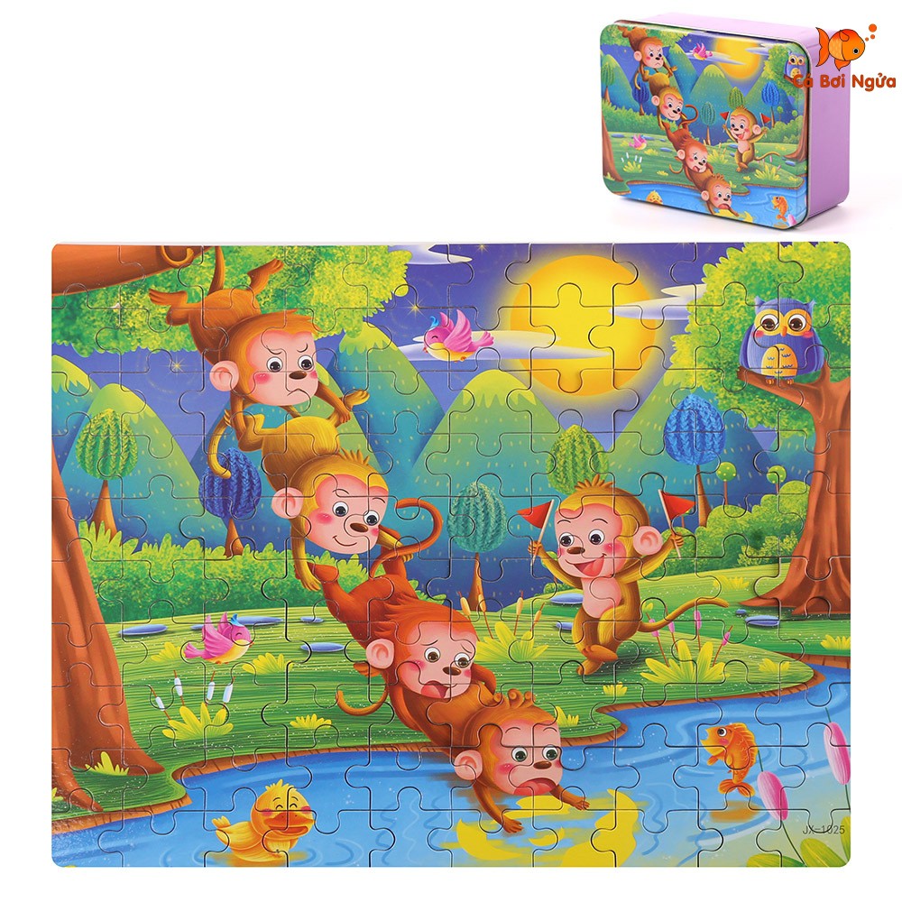 Đồ chơi xếp hình 100 mảnh gỗ hộp thiếc/Đồ chơi xếp hình puzzle cho bé