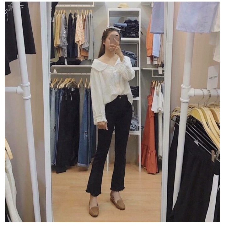 Quần jean nữ ống loe cạp cao co dãn nhẹ bốn chiều siêu tôn dáng chân dài,quần ống loe | BigBuy360 - bigbuy360.vn