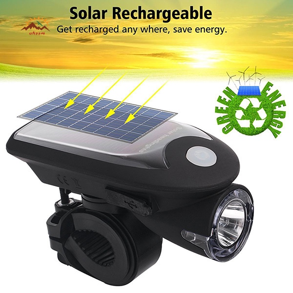 Đèn Pha Led Sạc Usb Năng Lượng Mặt Trời Chống Thấm Nước Có Thể Xoay 360 Độ Cho Xe Đạp