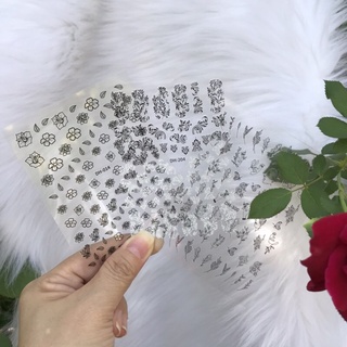 Sticker dán móng nail hoa lá trắng đen
