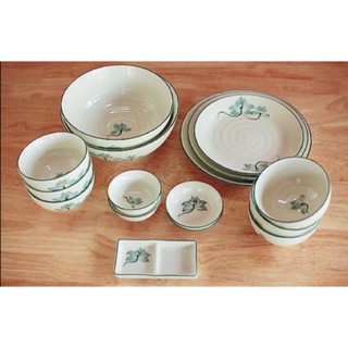 BỘ BÁT ĐĨA SỨ SEN XANH 16 SẢN PHẨM