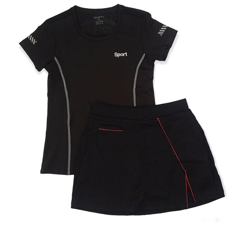 Bộ váy tennis, golf, cầu lông, thiết kế váy 2 lớp có 2 túi trong và ngoài áo dài phủ bụng vải thun 4 chiều co giãn