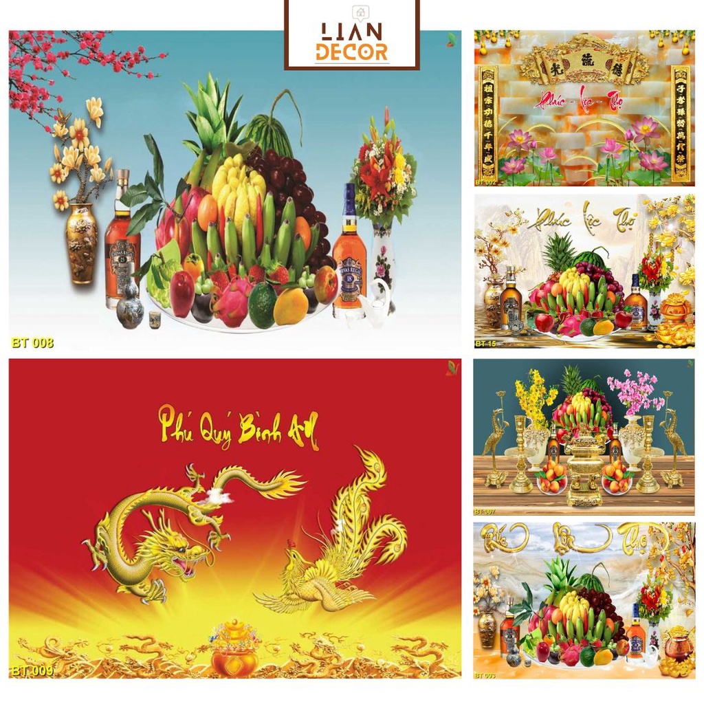 Tranh decal bàn thờ đẹp, tranh dán tường bàn thờ thu hút tài lộc