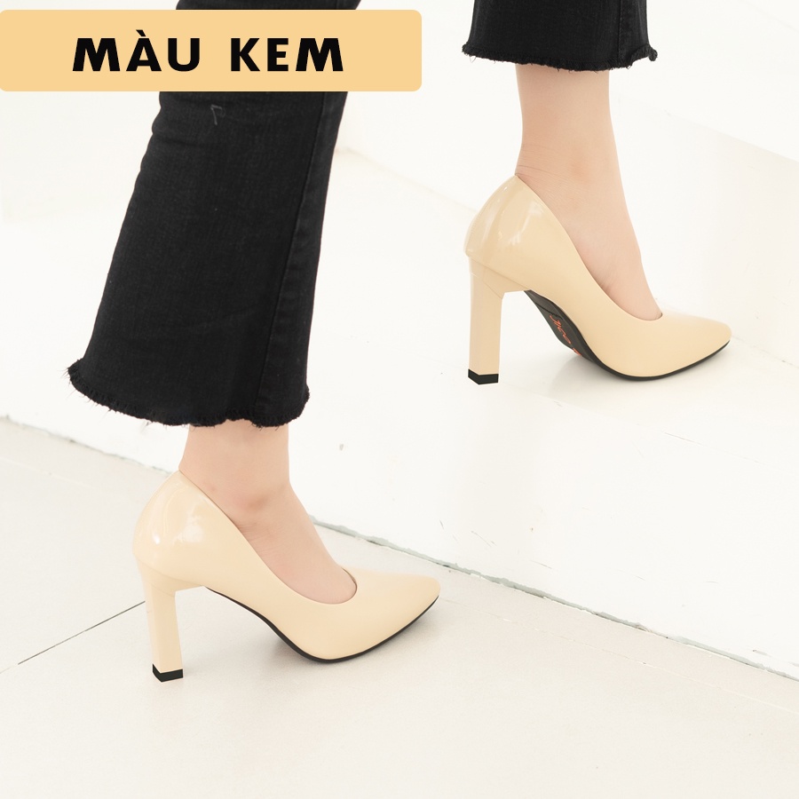 GIÀY CAO GÓT JICO MŨI TRƠN MÀU KEM CAO 8 PHÂN -