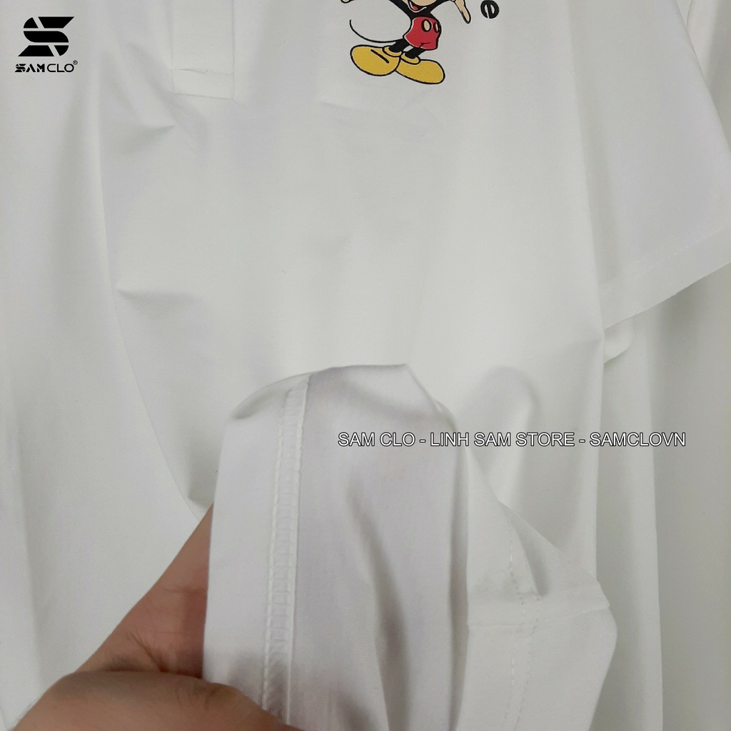 Áo thun POLO nữ tay lỡ có cổ phông form rộng freesize unisex mặc đi học, cặp, nhóm, lớp chữ AR MOUSE hình MICKEY