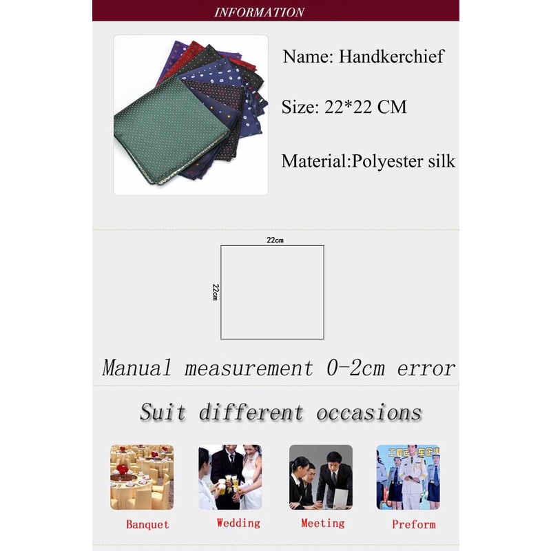 Khăn Tay Vuông Bỏ Túi 22 * 22CM Họa Tiết Chấm Bi Cho Nam