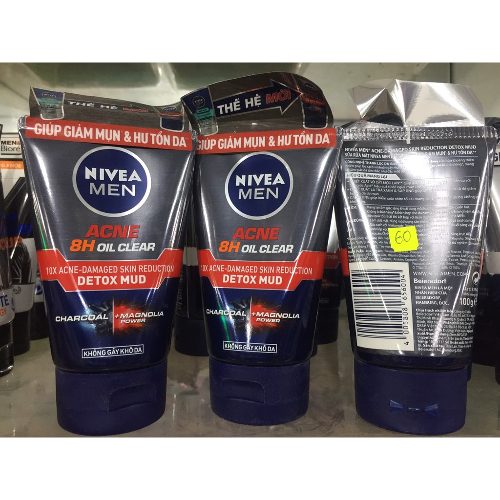 Sữa rửa mặt Nivea Men Bùn khoáng Kiểm soát nhờn Ngừa mụn 100g (MẪU MỚI 8H DETOX MUD)