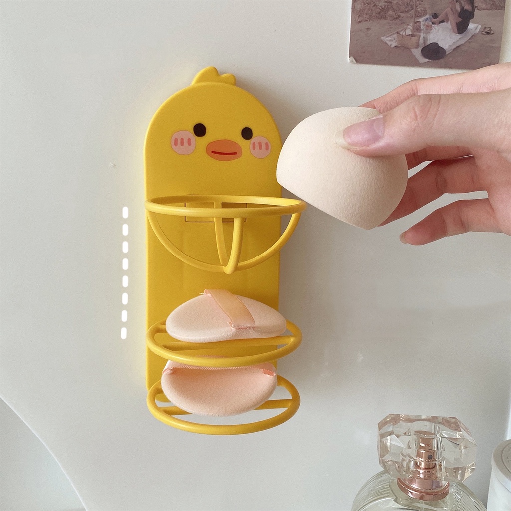 Giá Đỡ Bọt Biển Trang Điểm Hình Chú Vịt Vàng 3 Lớp Gắn Tường Nhà Tắm