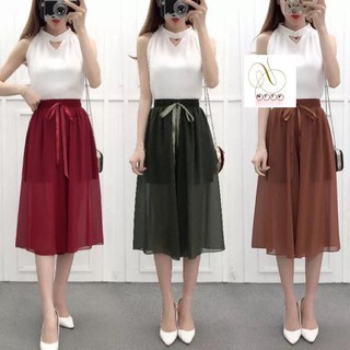 FS50K #889 Quần giả váy, ống rộng voan kèm nơ lụa hàng Quảng Châu loại 1