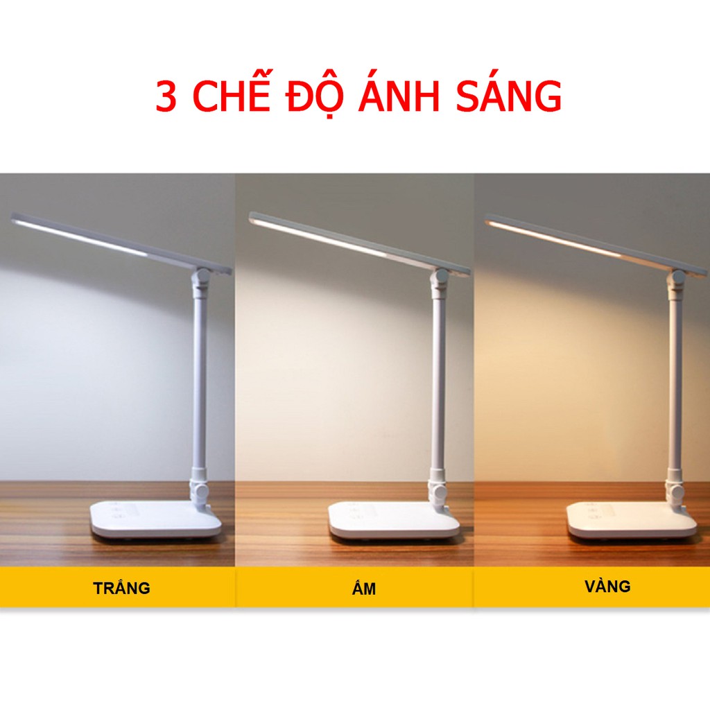 Đèn học để bàn, đèn đọc sách LED tích điện di động, gập 2 chỗ - 3 chế độ ánh sáng vàng bảo vệ mắt, chống cận Pin 2500mAh