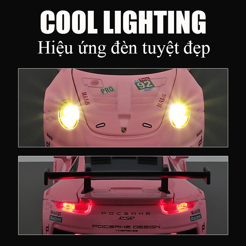 Mô hình xe ô tô Porsche 911 RSR KAVY bằng hợp kim nguyên khối có nhạc và đèn mở 6 cửa