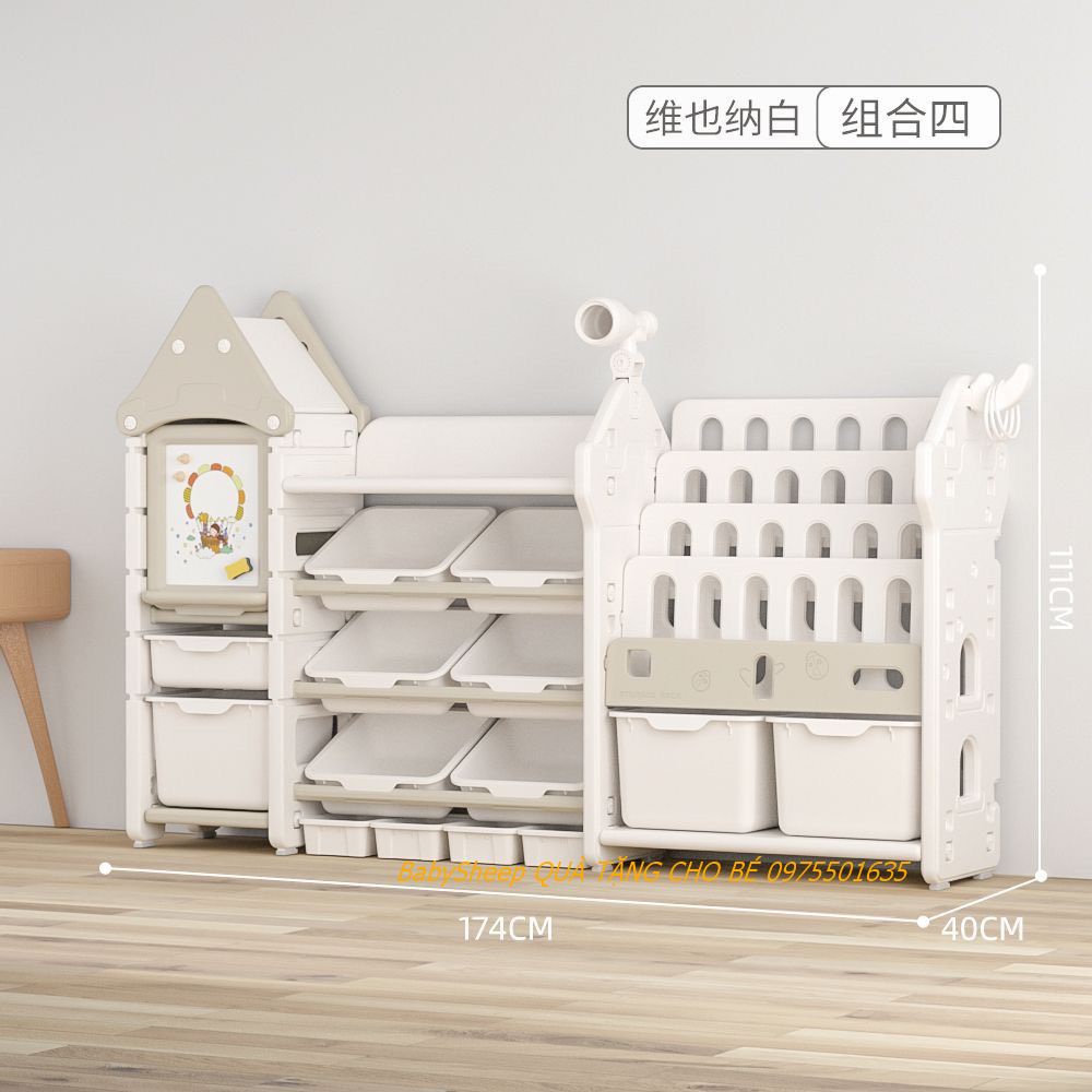 Tủ kệ mái nhà 3 gian cho bé