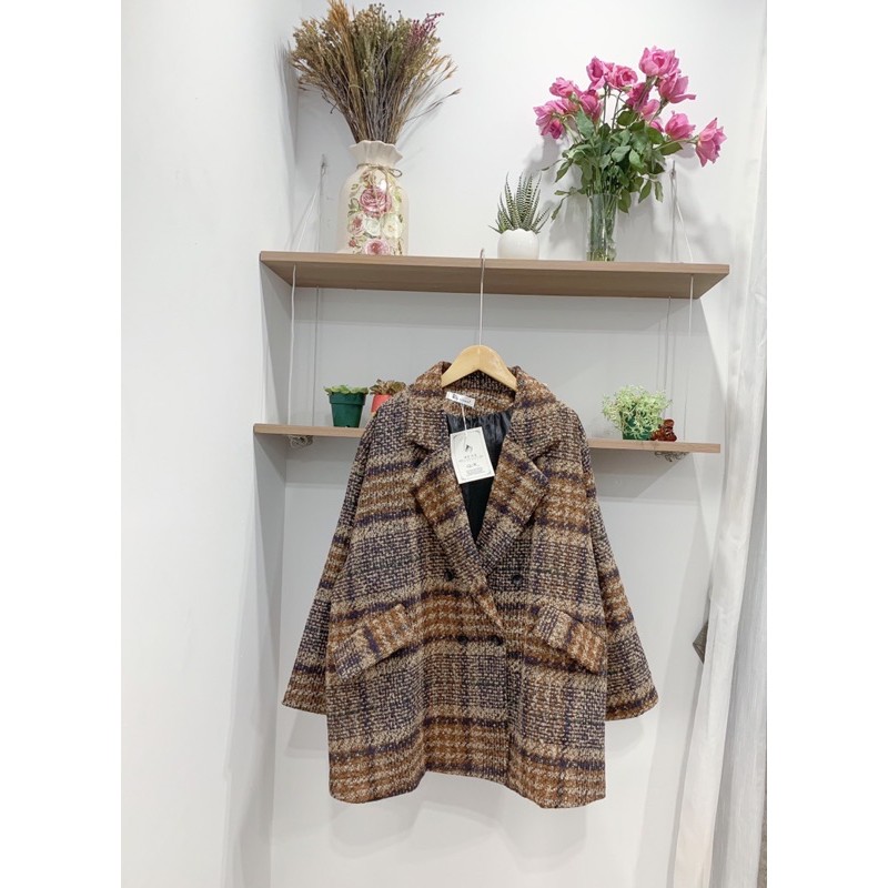 [ ẢNH THẬT/ SẴN] Áo khoác dạ kẻ 2 lớp | BigBuy360 - bigbuy360.vn