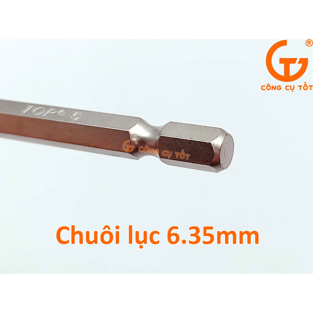 Vỉ 10 đầu bắt vít lục giác đực 5 mm dài 65 mm chuôi lục TOP