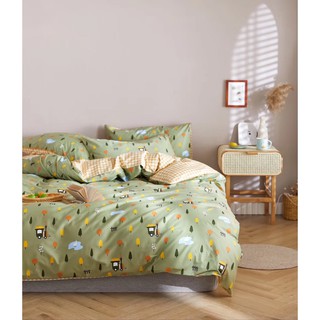 Bộ chăn ga gối Cotton lụa kẻ vàng