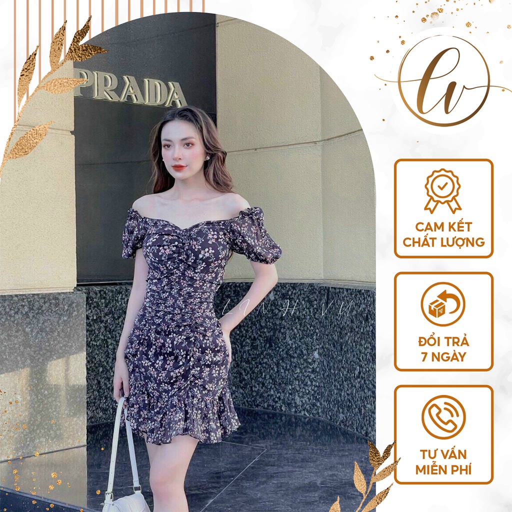 Váy hoa nhí trễ vai thời trang quyến rũ chất vải voan - LL020