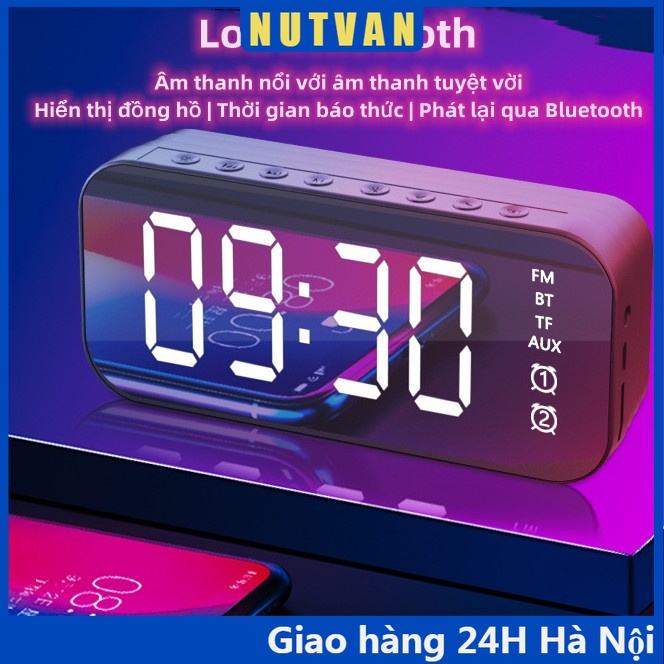 Loa bluetooth Đồng hồ báo thức tích hợp và hiển thị thời gian loa không dây nghe nhạc làm đèn ngủ màn hình soi gương