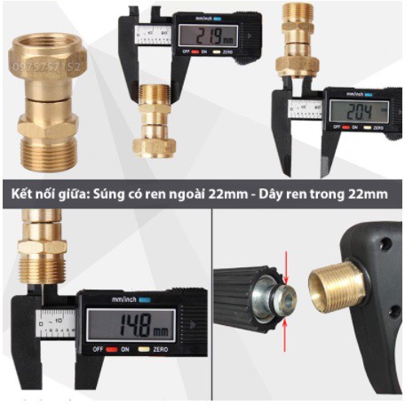 Khớp xoay chống xoắn dây máy xịt rửa cao áp, lắp vào súng xịt chân ren 22mm