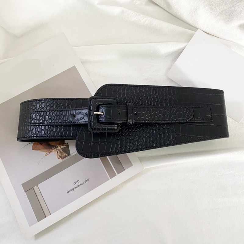 Thắt Lưng Da Bản To Màu Bạc Sang Trọng Co Giãn Dùng Phối Đầm/Đầm Thời Trang Cho Nữ