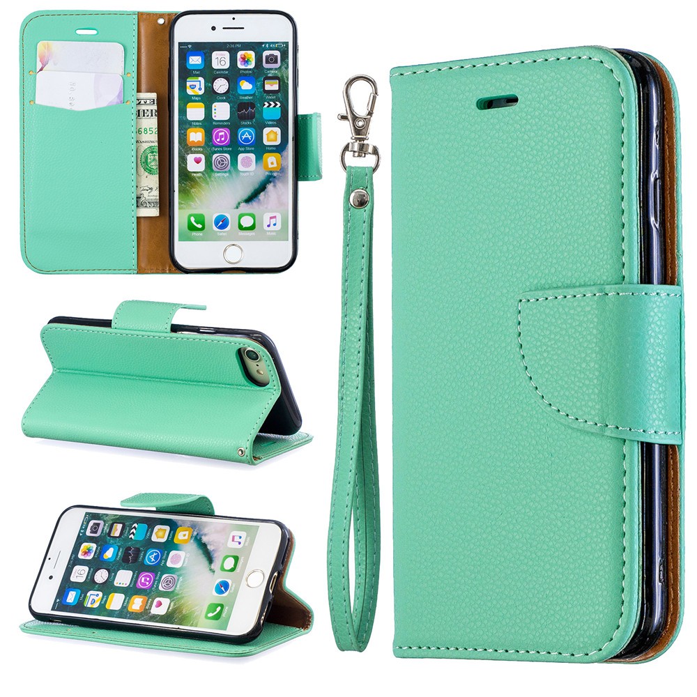Bao da điện thoại màu trơn có dây đeo và ví tiền tiện dụng cho iPhone 7/8/6/6S 7 Plus 8 Plus 6 Plus