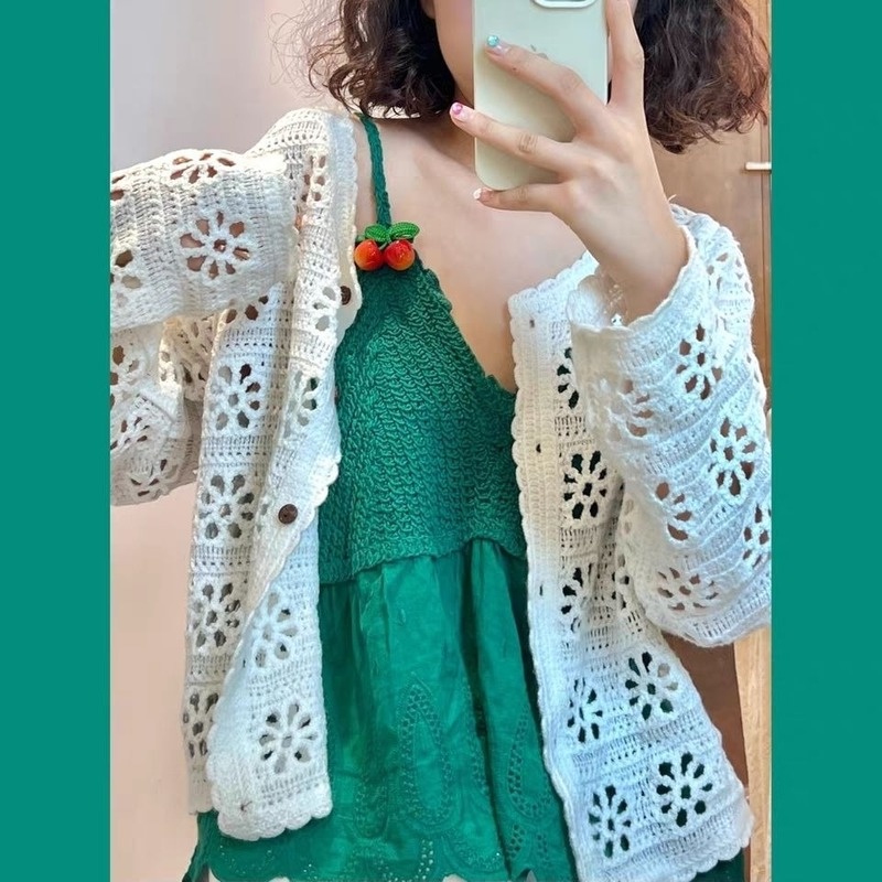 Áo Hai Dây Dệt Kim Họa Tiết Quả Anh Đào Nhỏ Thời Trang Mùa Hè Cho Nữ