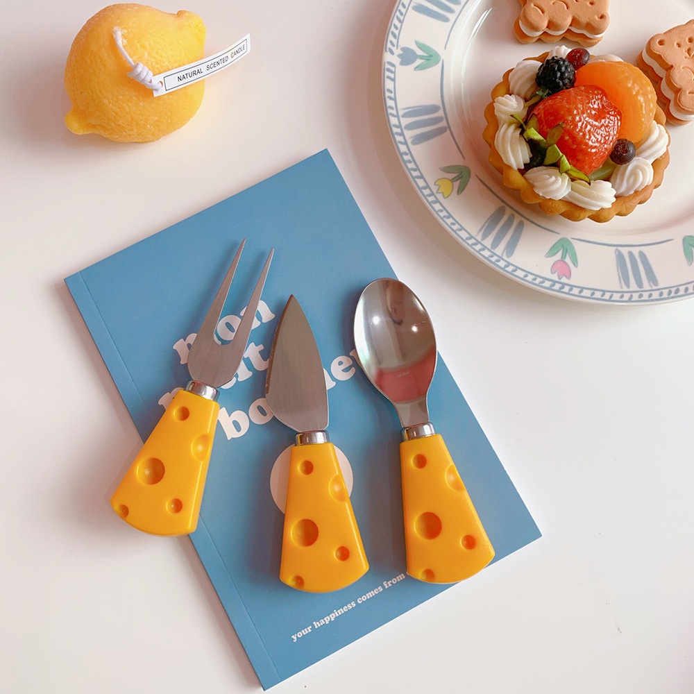 Set thìa dĩa dao phô mai siêu cute ăn hoa quả, phụ kiện chụp ảnh đồ ăn, dụng cụ ăn dặm cho bé