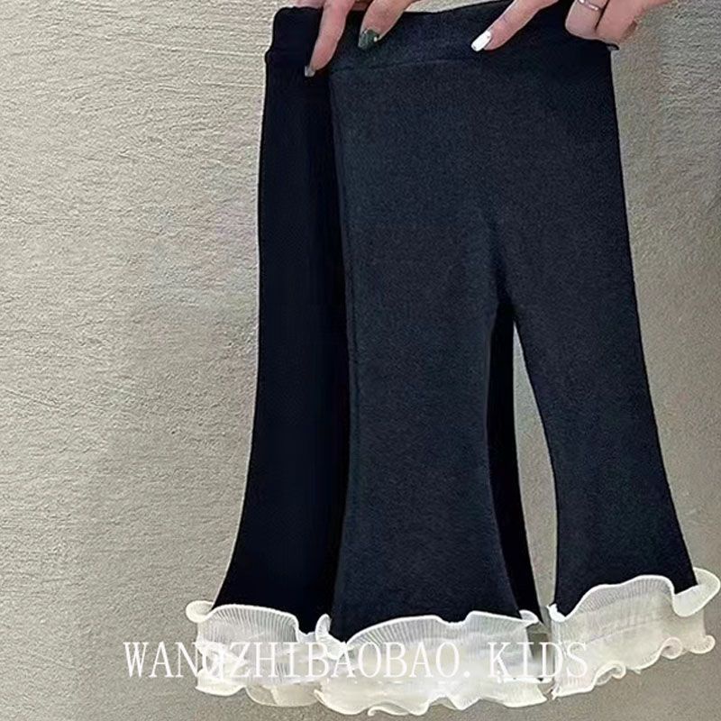 Quần Dài Eo Co Giãn Phối Diềm Xếp Nếp Dễ Thương Dành Cho Bé Gái