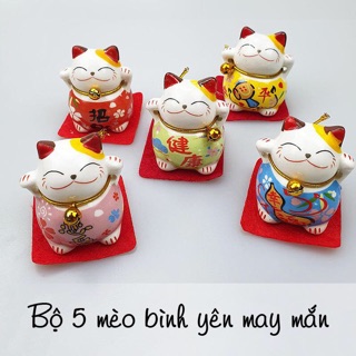 Bộ 5 Mèo Thần Tài mini may mắn