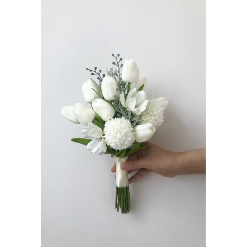 HOA LỤA CAO CẤP HOA HOA GIẢ CẦM TAY CÔ DÂU NGÀY CƯỚI TULIP MÀU SẮC PASTEL