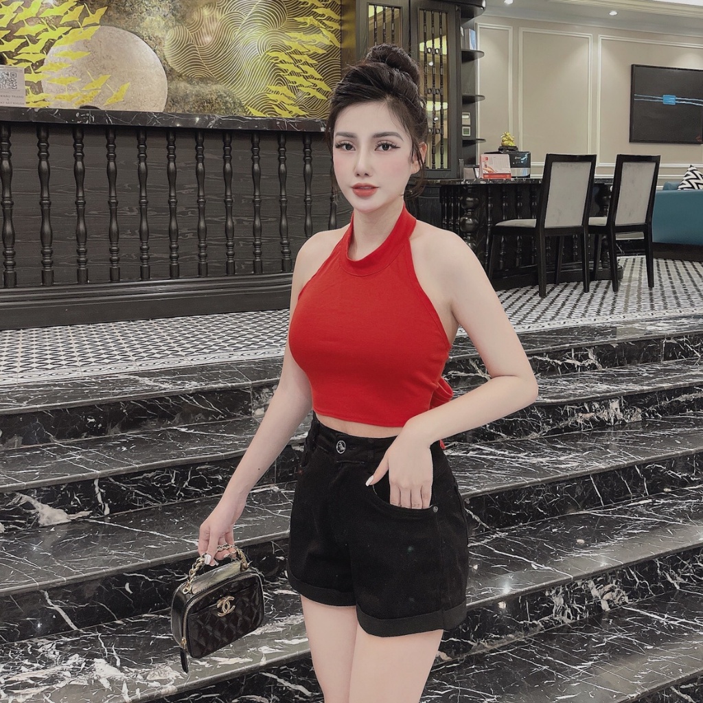 Áo croptop nữ ba lỗ ôm body Hoàng Tình Store áo thun sát nách cổ lọ cột dây lưng, thun borip co giãn tốt Freesize | BigBuy360 - bigbuy360.vn