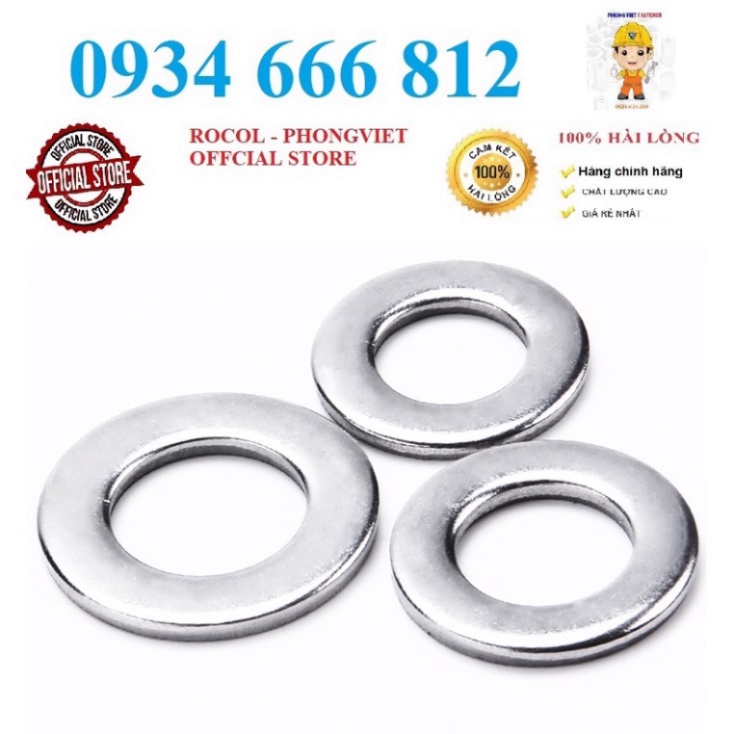 Combo 50C và 20c LONG ĐEN PHẲNG INOX 304 M3, M4, M5, M6,M8, M10, M12