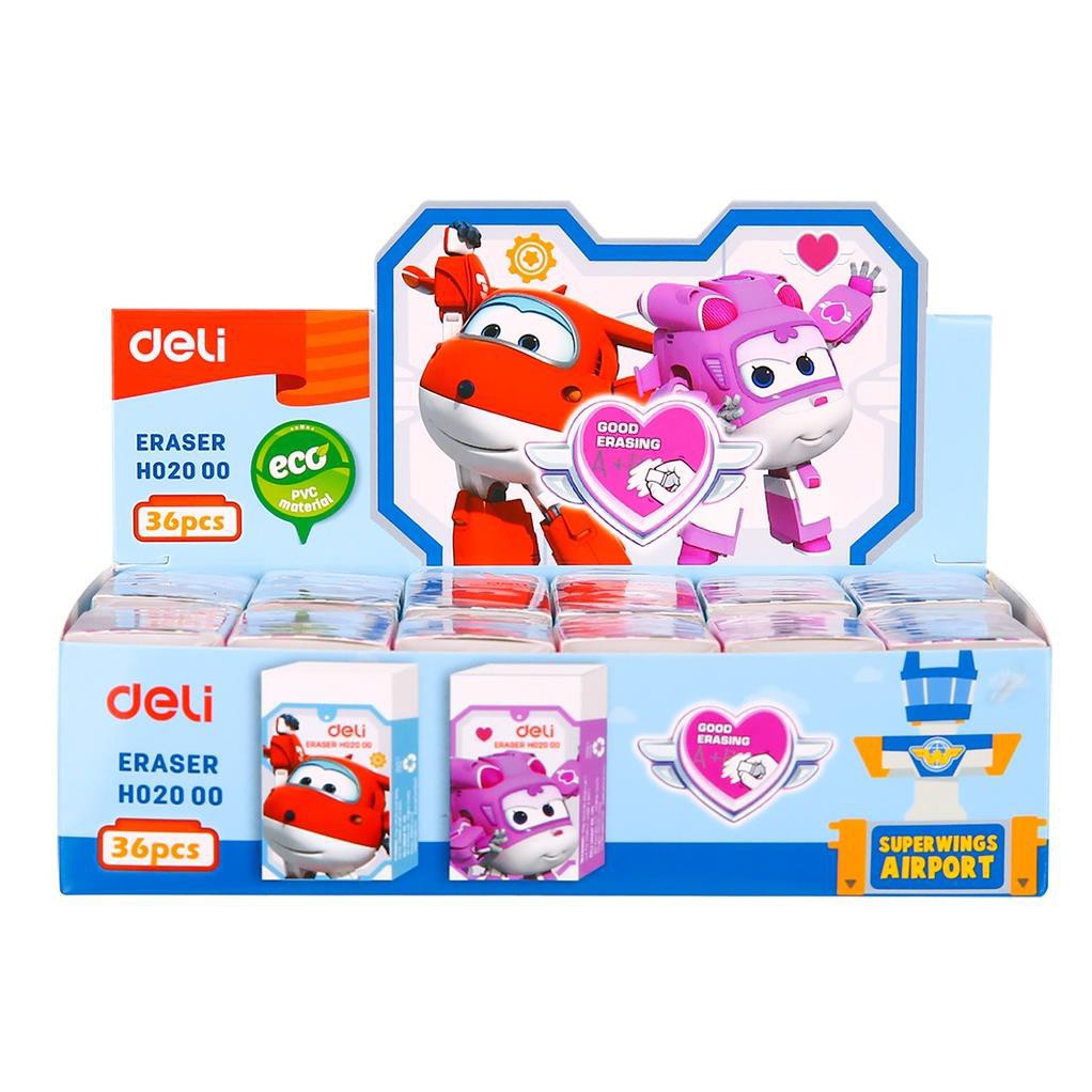 Gôm Tẩy Deli - Super Wings - Đỏ/Hồng - Combo 3 chiếc màu ngẫu nhiên - EH02000