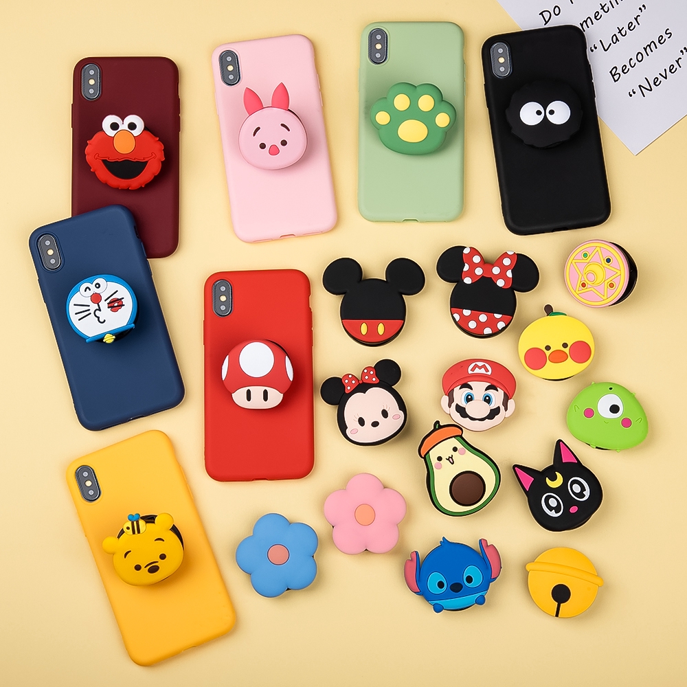Ốp lưng chất liệu silicone TPU chống sốc họa tiết hoạt hình có đế đỡ cho IPhone X 7 8 6 6S 5 5S SE