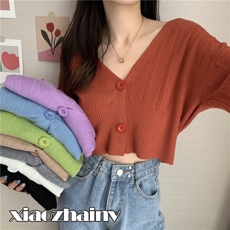 Xiaozhainv Áo Cardigan Dệt Kim Tay Dài Dáng Rộng Phong Cách Hàn Quốc Dễ Phối Đồ