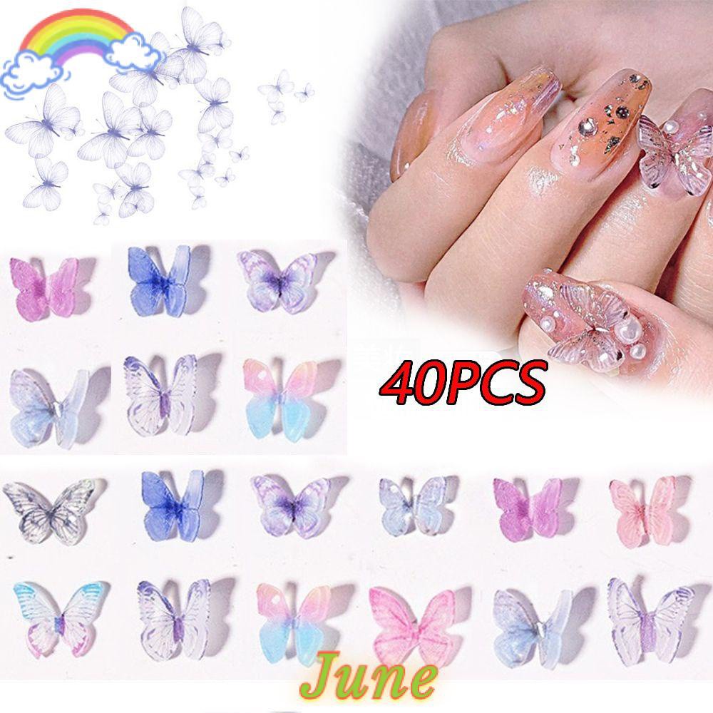 Set 40 Phụ Kiện Trang Trí Móng Nghệ Thuật Hình Bướm 3D Nhiều Màu Sắc