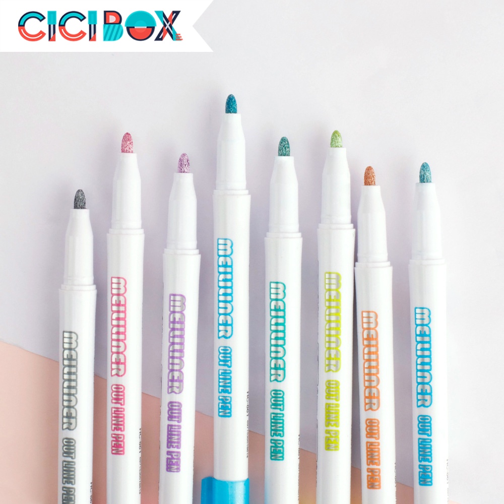 Bút nhũ ghi chú meili liner màu ánh nhũ dùng vẽ nghệ thuật, Bộ bút Highlight phong cách độc đáo CICIBOX