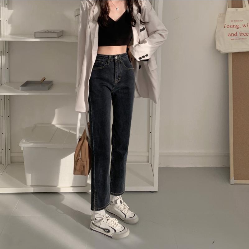 Quần jean Xiaozhainv lưng cao co dãn phong cách Hàn Quốc dành cho nữ
