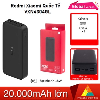 Pin dự phòng 20000mAh Redmi Xiaomi (Đen) Quốc Tế VXN4304GL