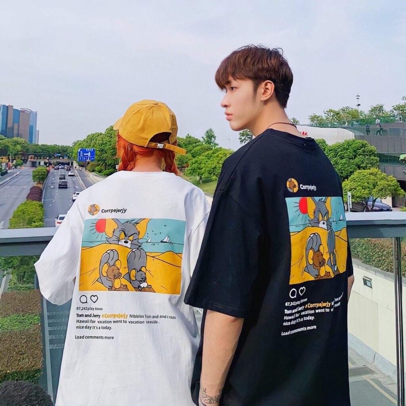 Áo phông mèo và chuột in lưng TC6