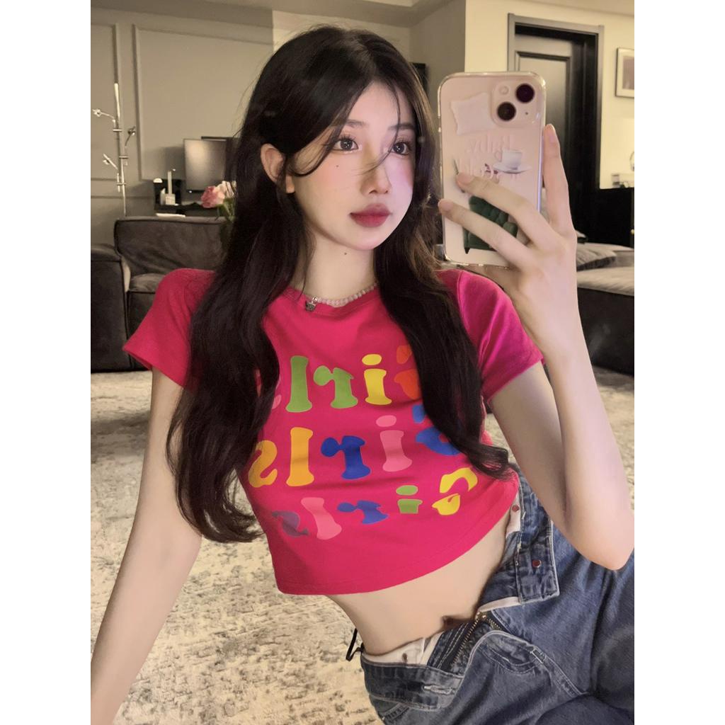 Áo Thun Dáng Ôm Cổ Tròn Ngắn Tay In Chữ Thời Trang Mùa Hè Năng Động 62897