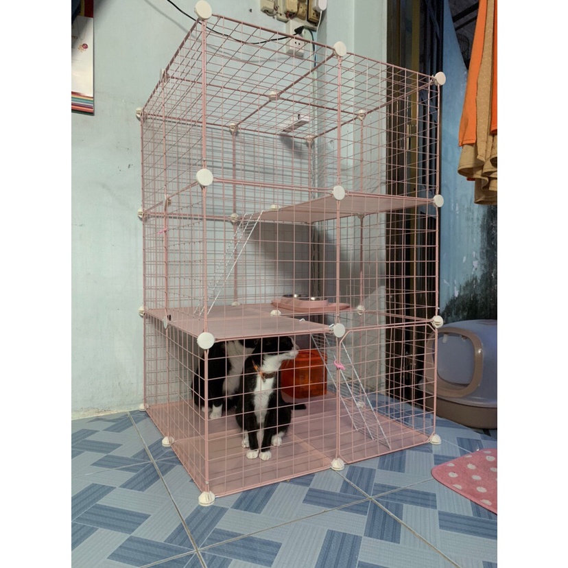 &lt; Tặng Dây Rút &gt; Combo Chuồng Mèo 3 tầng (3x2x2) - Tự lắp ghép bằng lưới sắt chắc chắn.