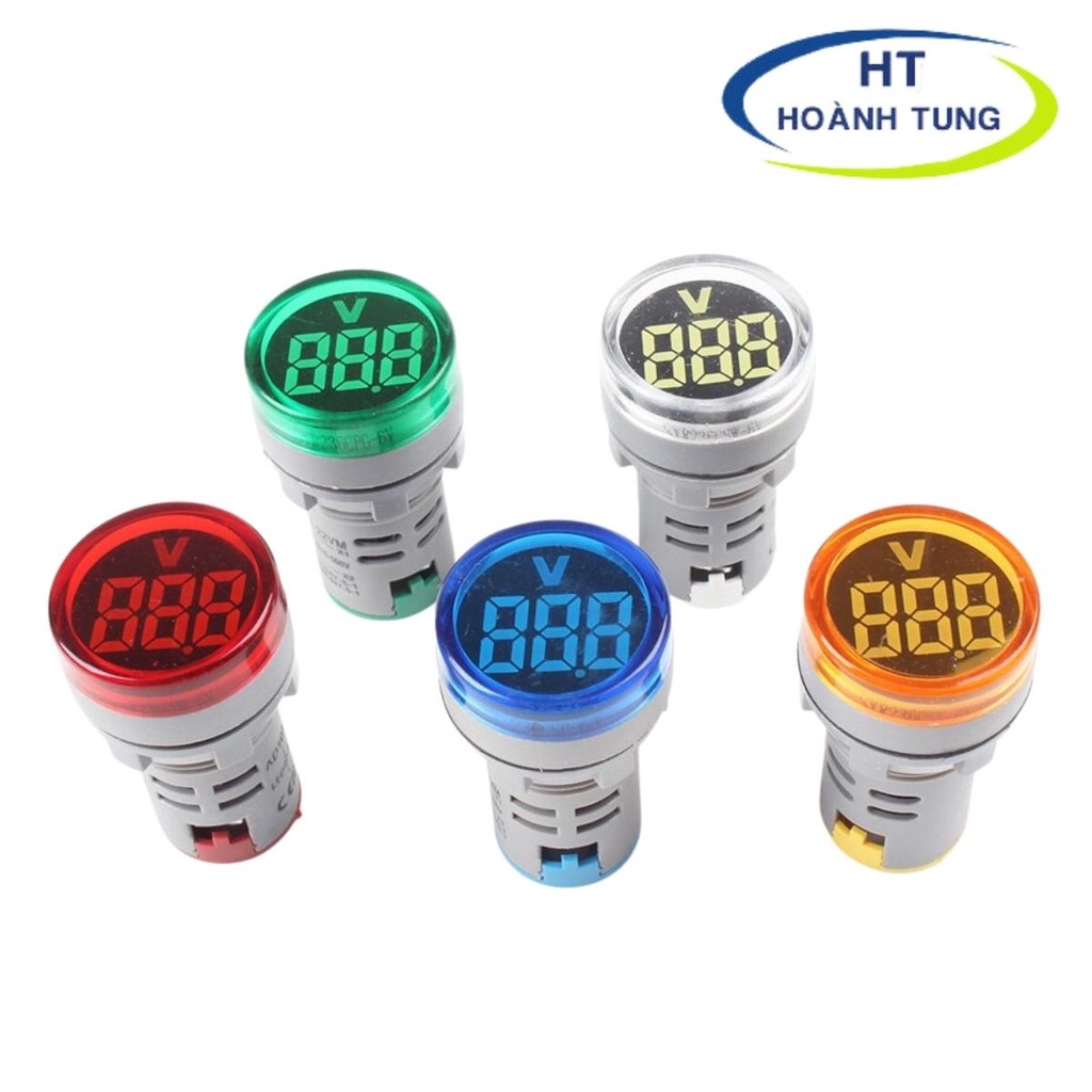 Đèn led báo pha AD136-22DSV hiển thị điện áp 60-500VAC phi 22mm mặt tròn chữ lớn màu xanh, đỏ, vàng lắp trên tủ điện